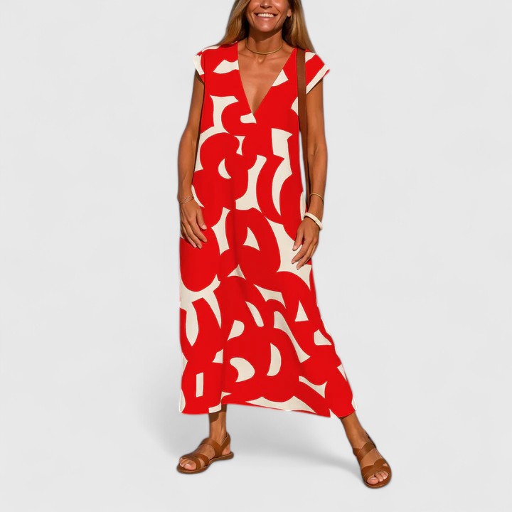 Koralia | Sophisticated V-Neck Midi Dress