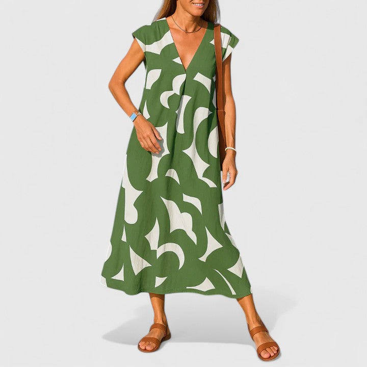 Koralia | Sophisticated V-Neck Midi Dress