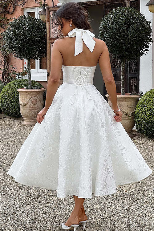 Genevieve | Jacquard Halter Wedding Guest Dress