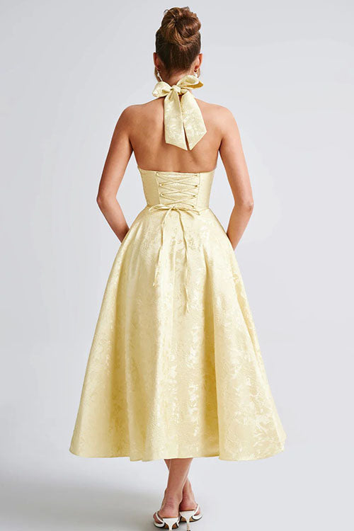 Genevieve | Jacquard Halter Wedding Guest Dress