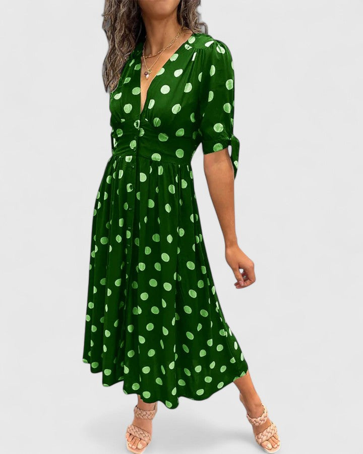Colette | Sophisticated Polka Dot Midi Dress