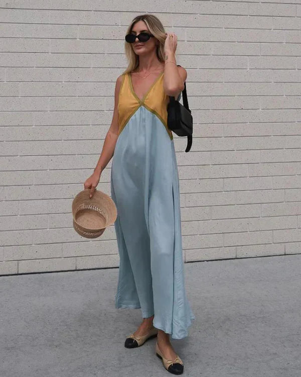 Valeria | V-Neck Colorblock Wedding Guest Dress