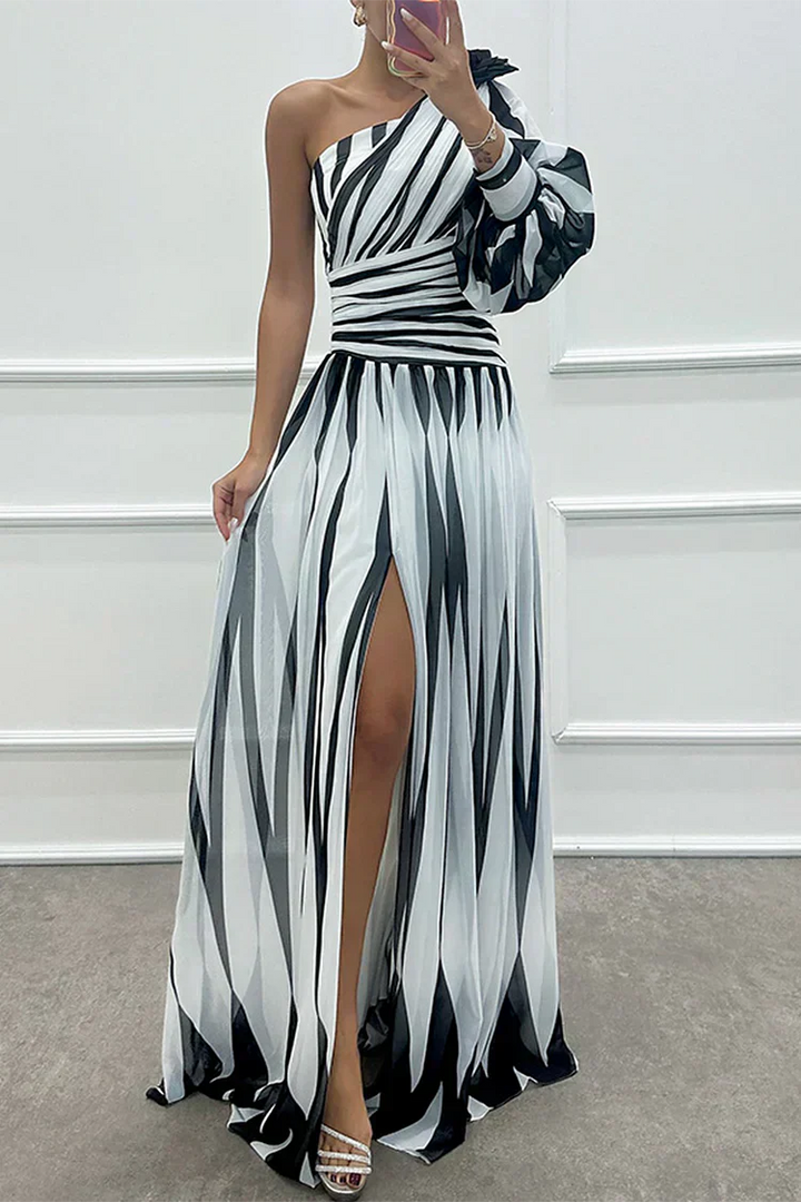 Bonnie | Striped One-Shoulder Wedding Guest Dress