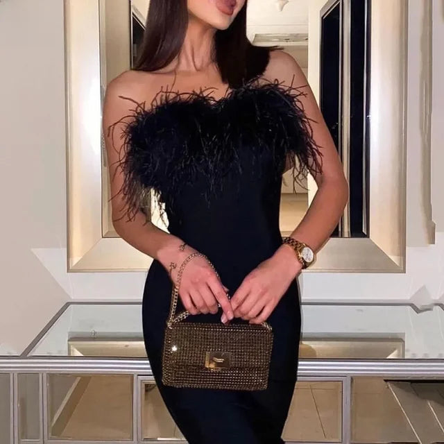 Ariana | Strapless Feather Wedding Guest Dress