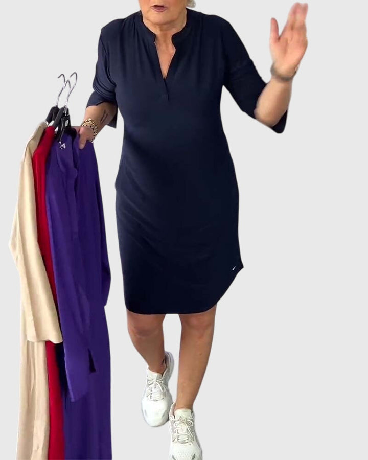 Katherine | Solid V-Neck Midi Dress