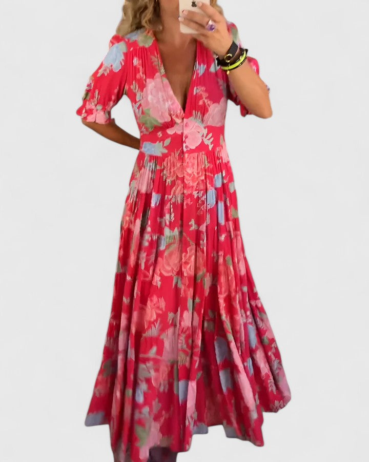 Minelda | Elegant Floral V-Neck Maxi Dress