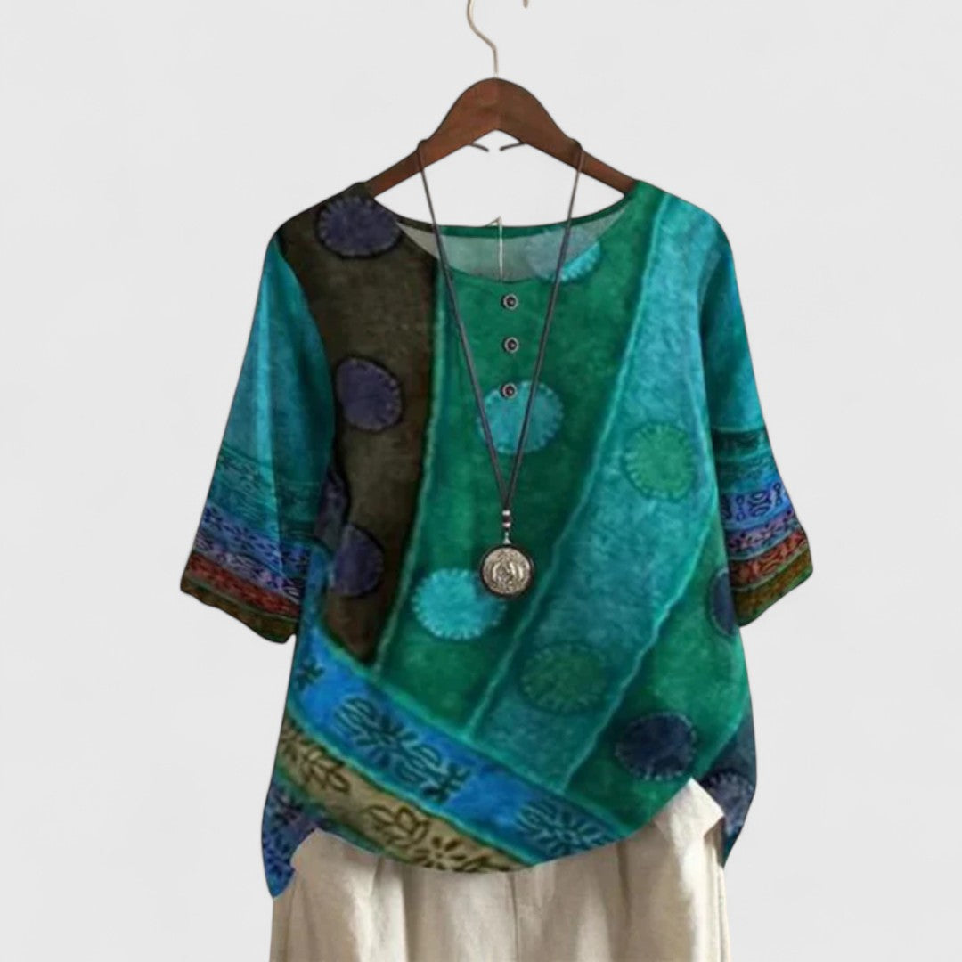 Auralie | Elegant Boho Print Top