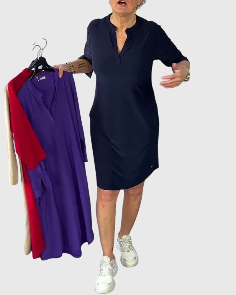 Katherine | Solid V-Neck Midi Dress