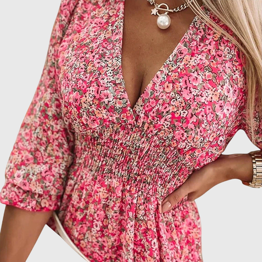 Elisa™ | Floral Puff Sleeve Midi Dress