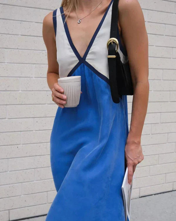 Valeria | V-Neck Colorblock Wedding Guest Dress