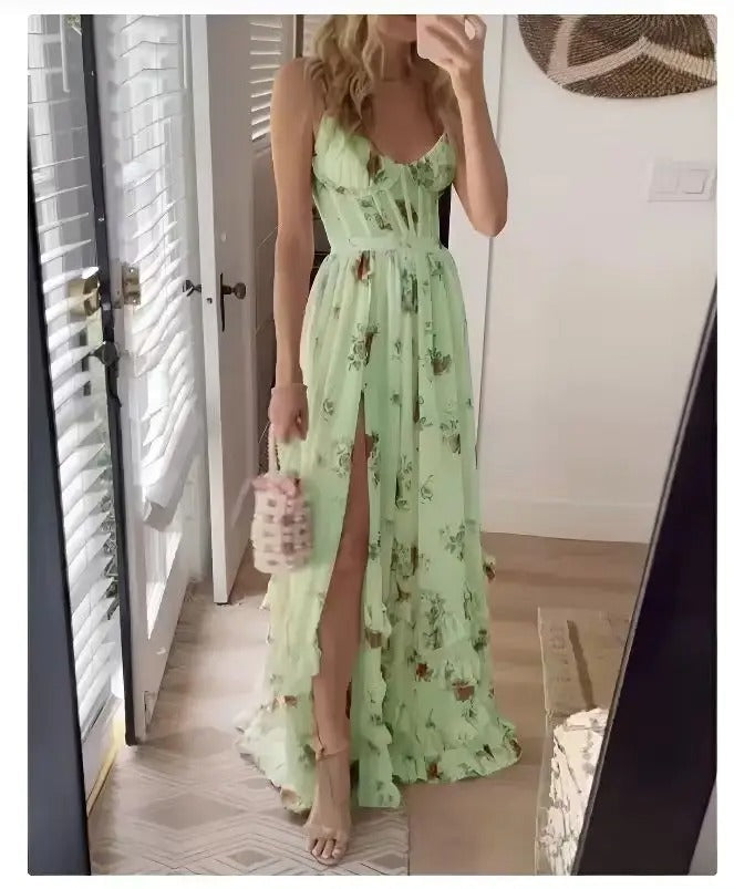 Reina | Floral Slit Maxi Wedding Guest Dress