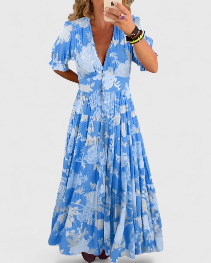 Minelda | Elegant Floral V-Neck Maxi Dress