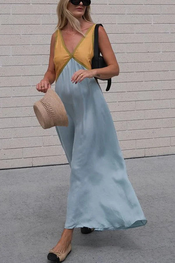 Valeria | V-Neck Colorblock Wedding Guest Dress
