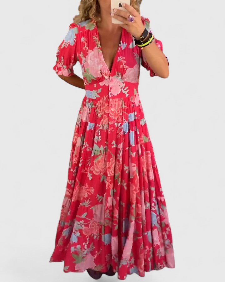 Minelda | Elegant Floral V-Neck Maxi Dress