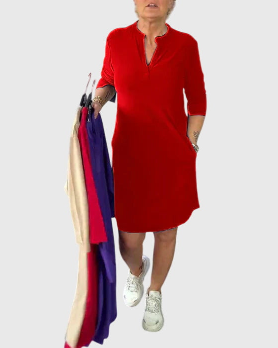 Katherine | Solid V-Neck Midi Dress