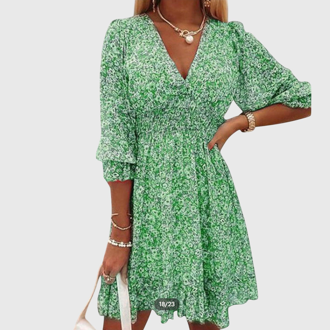 Elisa™ | Floral Puff Sleeve Midi Dress