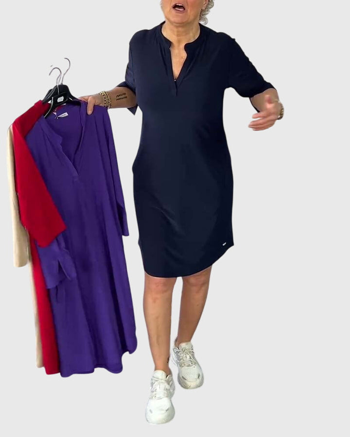Katherine | Solid V-Neck Midi Dress