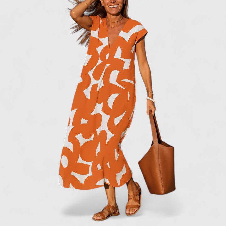 Koralia | Sophisticated V-Neck Midi Dress