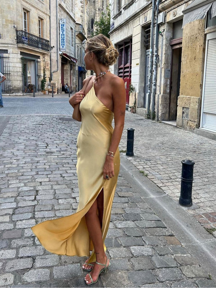 Lowri | Satin Halter Wedding Guest Dress