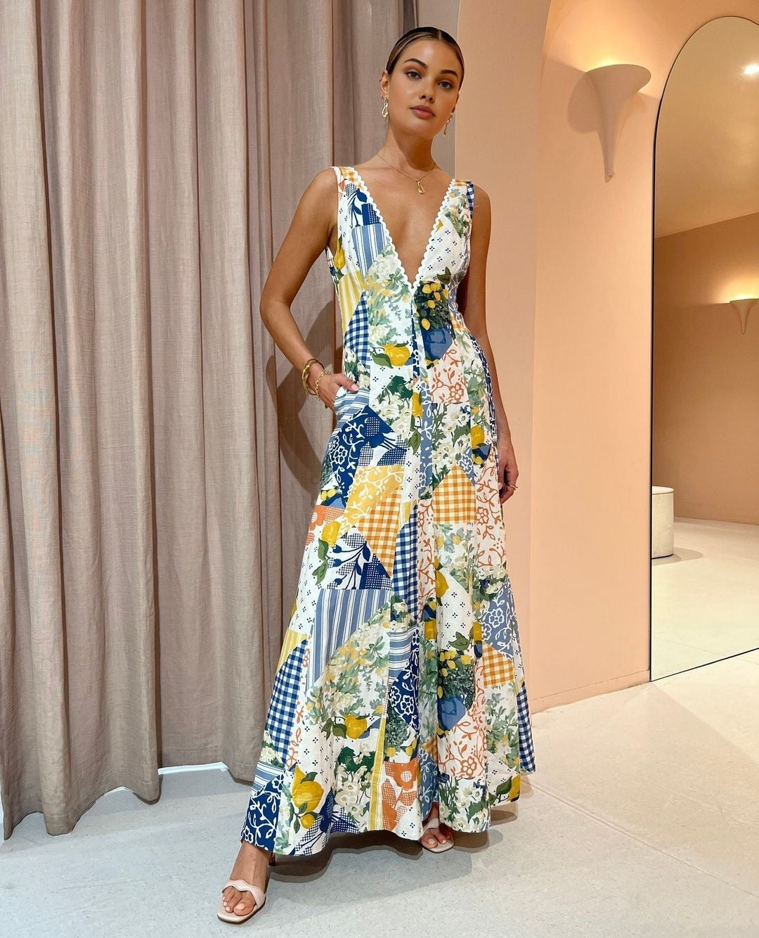 Juliana | Patchwork V-Neck Wedding Guest Dress