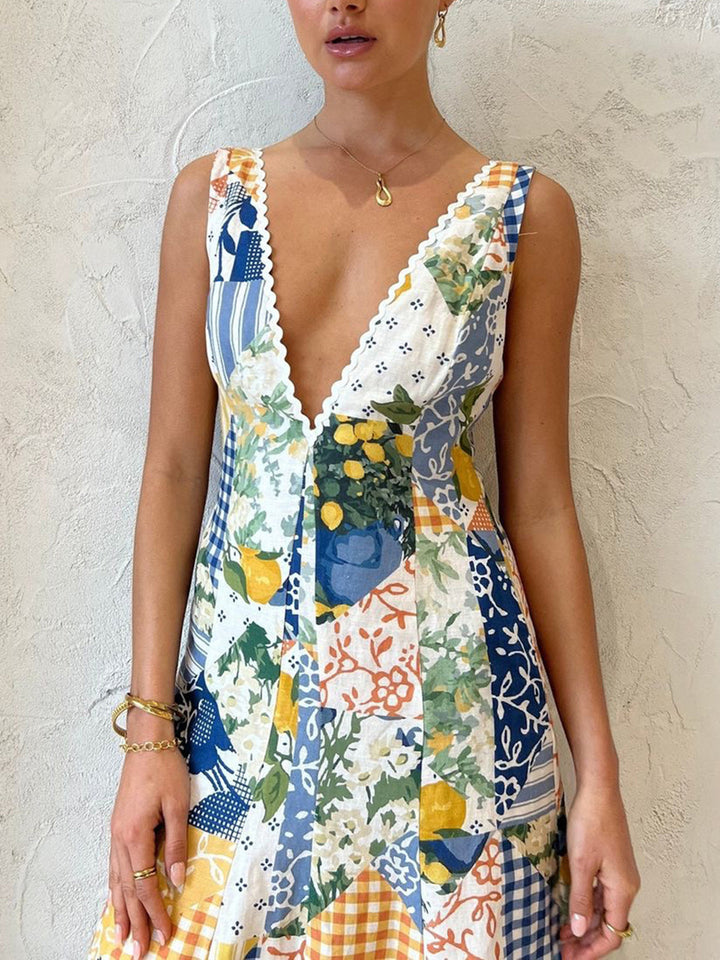 Juliana | Patchwork V-Neck Wedding Guest Dress