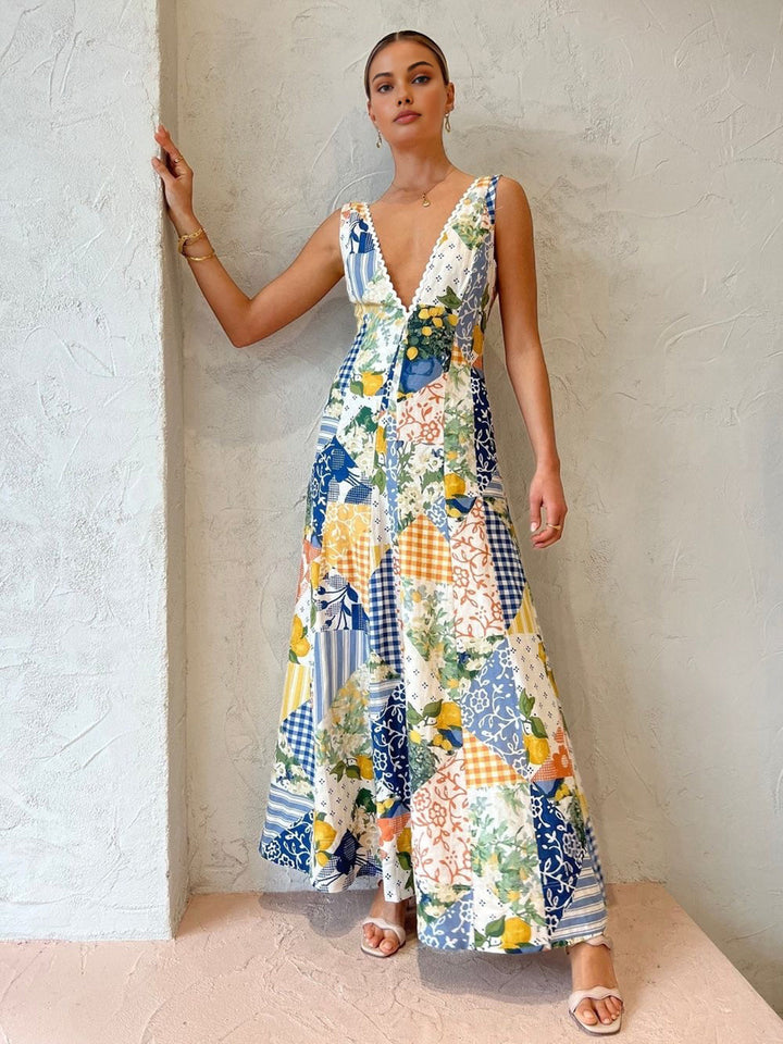 Juliana | Patchwork V-Neck Wedding Guest Dress