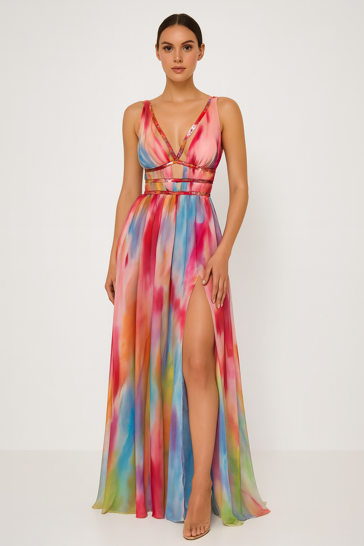Adrienne | Artistic Print Maxi Wedding Guest Dress