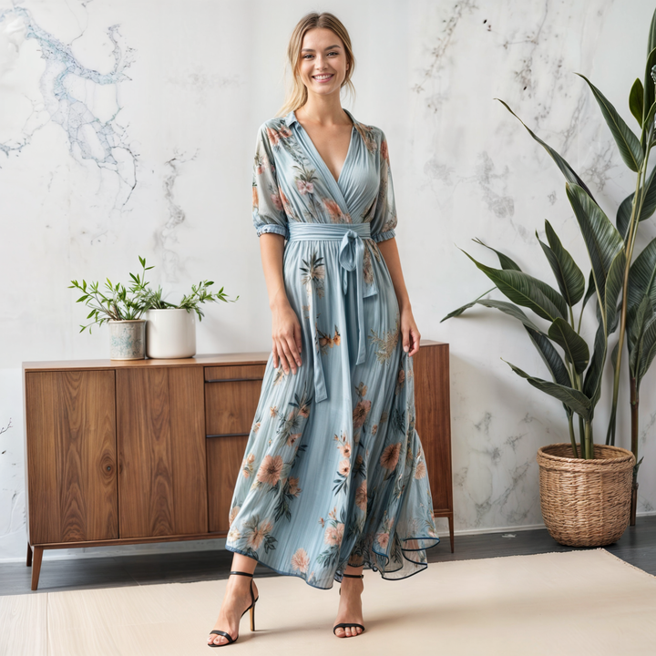 Stacey | V-Neck Midi Wedding Guest Dress