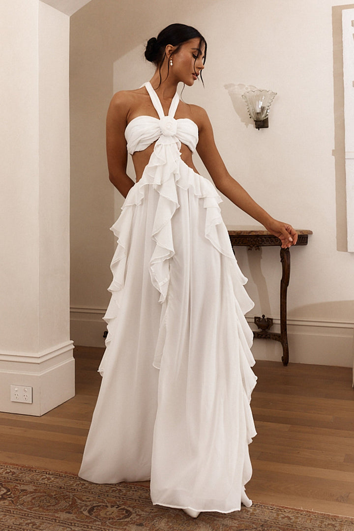 Claribel | Ruffled Halter Maxi Wedding Guest Dress