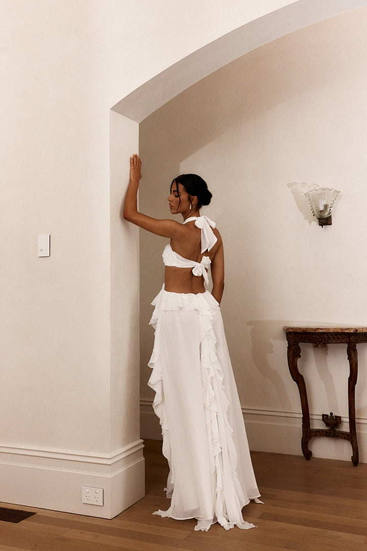 Claribel | Ruffled Halter Maxi Wedding Guest Dress