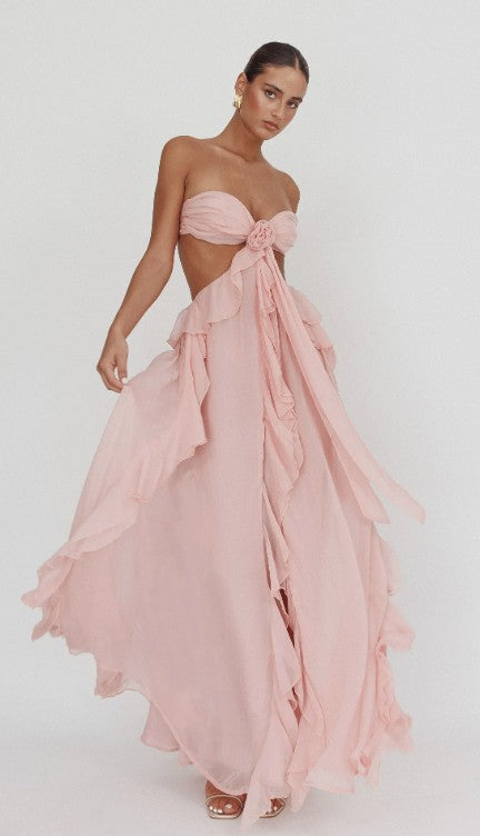 Claribel | Ruffled Halter Maxi Wedding Guest Dress