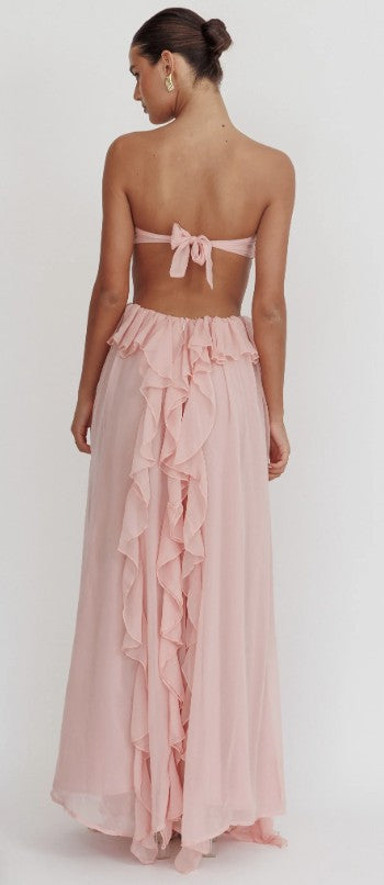 Claribel | Ruffled Halter Maxi Wedding Guest Dress