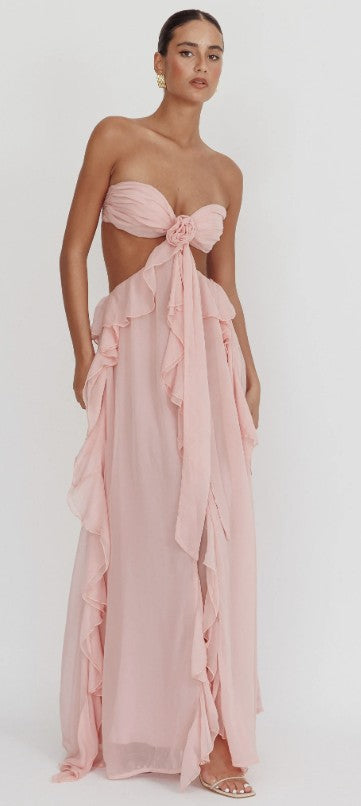Claribel | Ruffled Halter Maxi Wedding Guest Dress