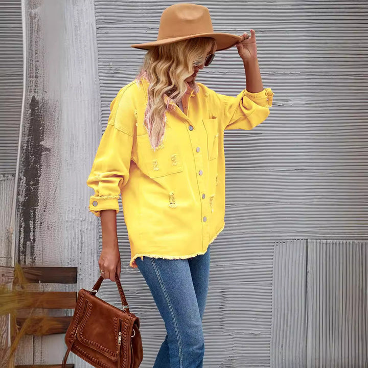 Ashley | Oversized Distressed Denim Jacket