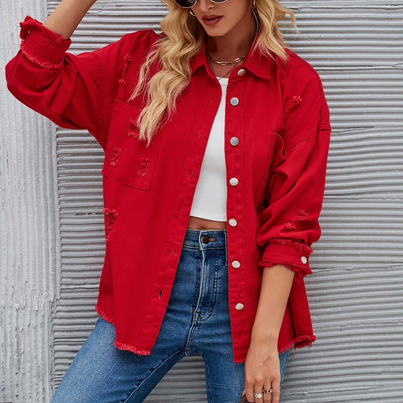 Ashley | Oversized Distressed Denim Jacket
