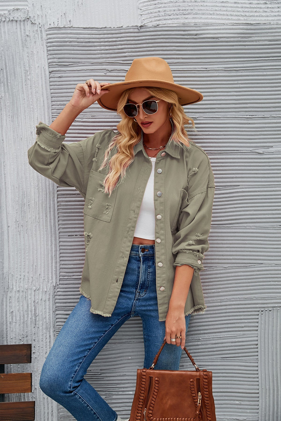 Ashley | Oversized Distressed Denim Jacket