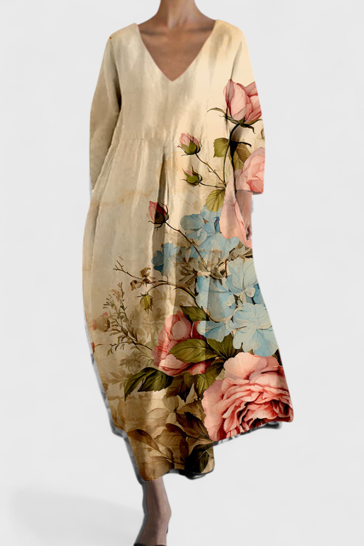 Isalinde | Relaxed V-Neck Midi Dress
