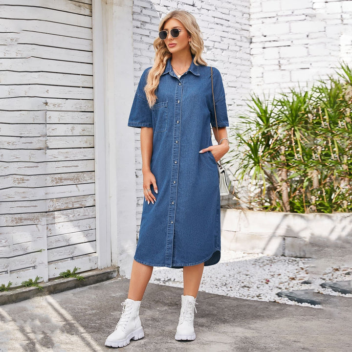 Isabella | Button Design Denim Shirt Dress