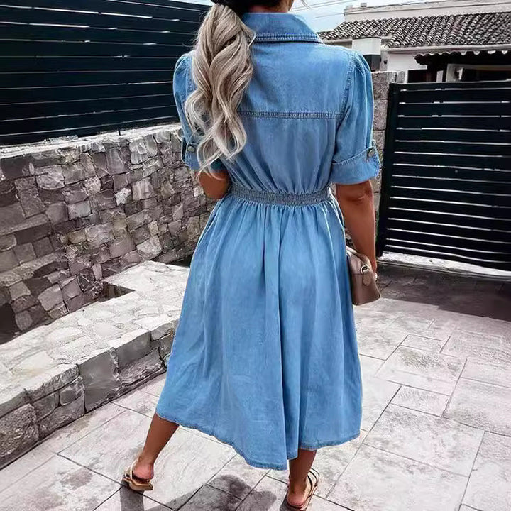 Ella | Fitted Pocket Denim Dress