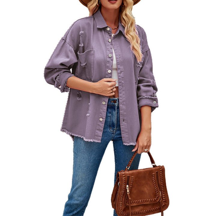 Ashley | Oversized Distressed Denim Jacket
