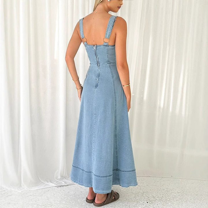 Olivia | Button Detail Maxi Denim Dress