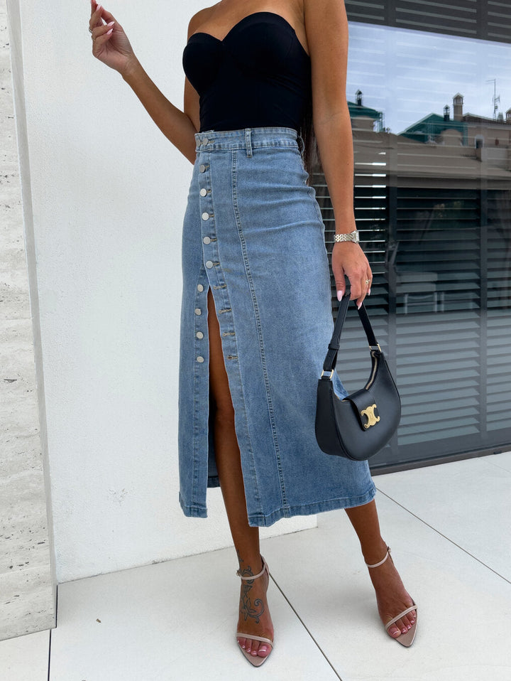 Audrey | Side Button Denim Skirt