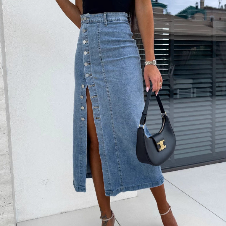 Audrey | Side Button Denim Skirt