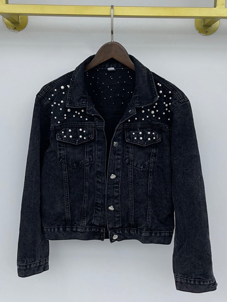 Avery | Pearl Detail Denim Jacket