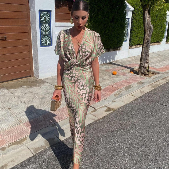 Nela | Deep V Maxi Wedding Guest Dress