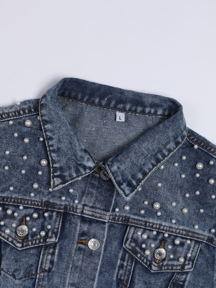 Avery | Pearl Detail Denim Jacket