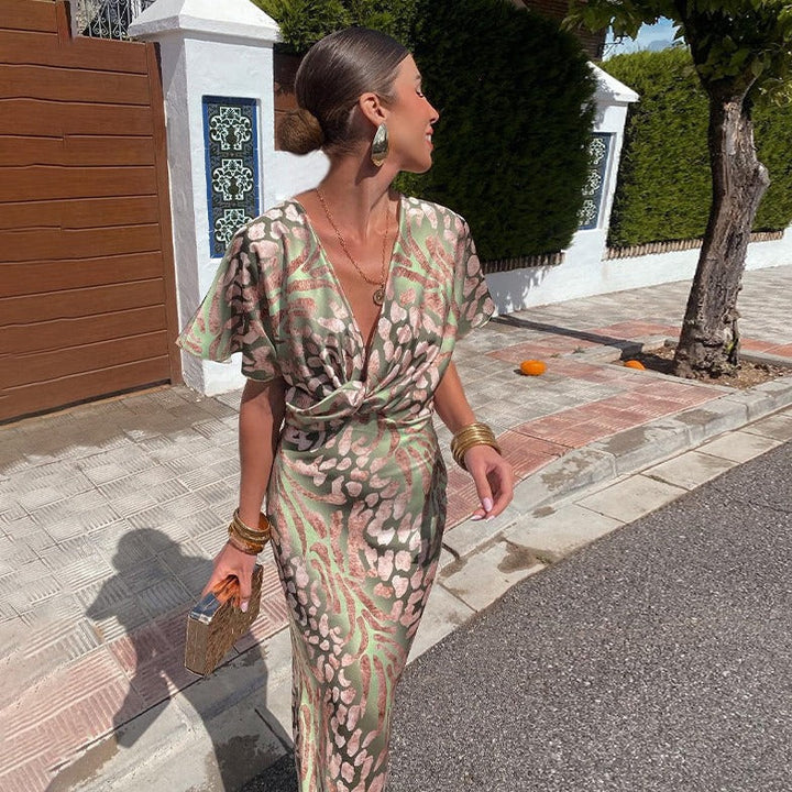 Nela | Deep V Maxi Wedding Guest Dress