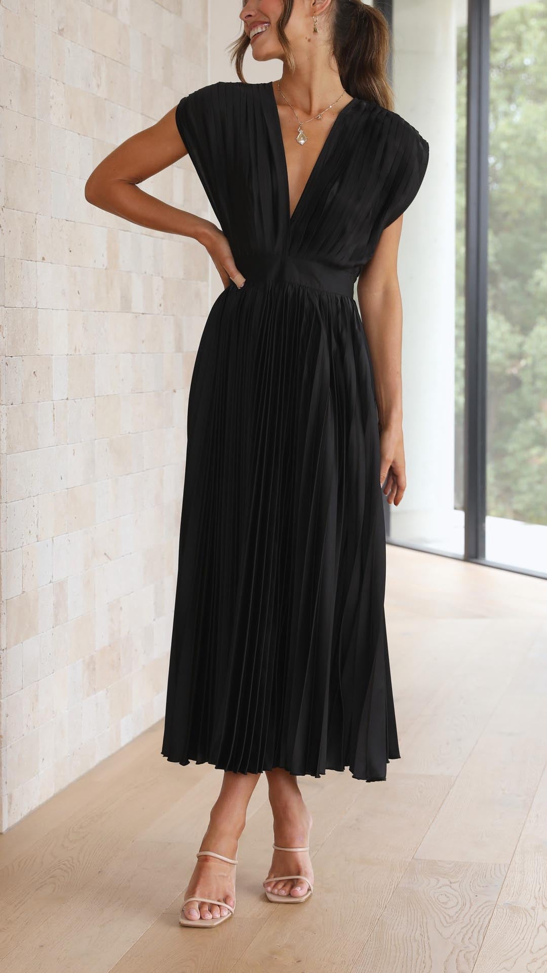 Maria | Pleated Maxi Wedding Guest Dress