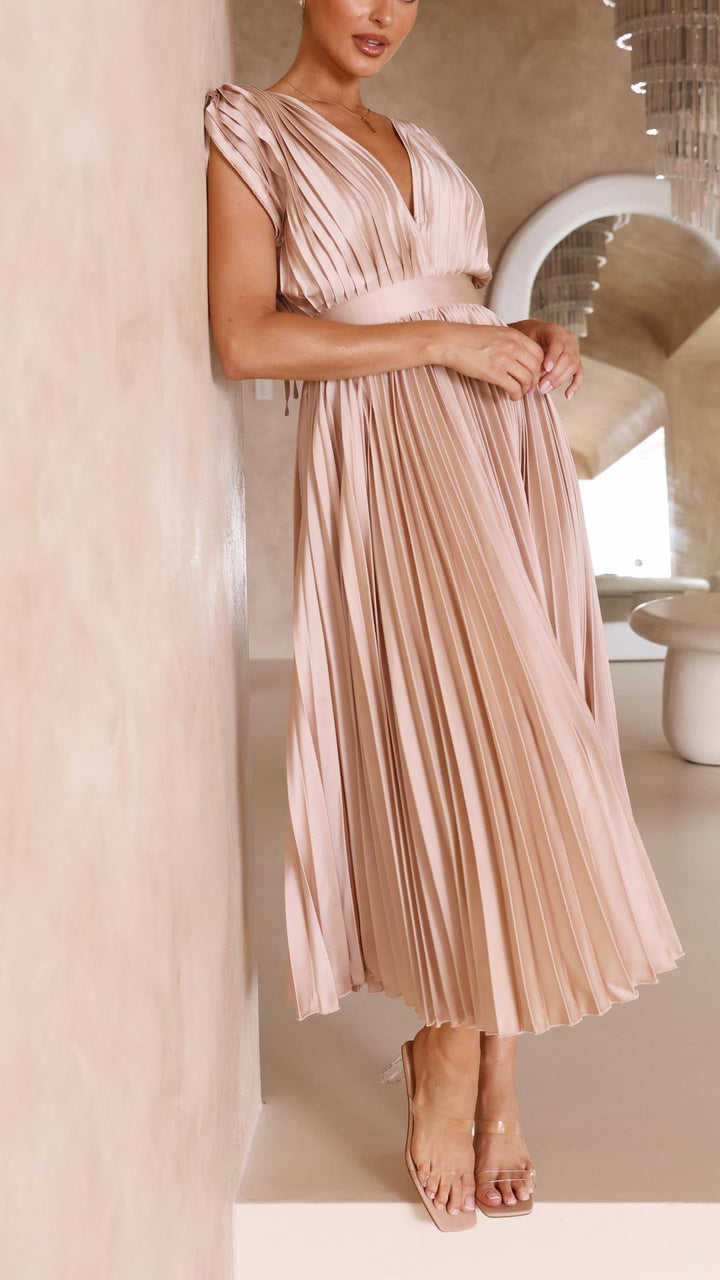 Maria | Pleated Maxi Wedding Guest Dress