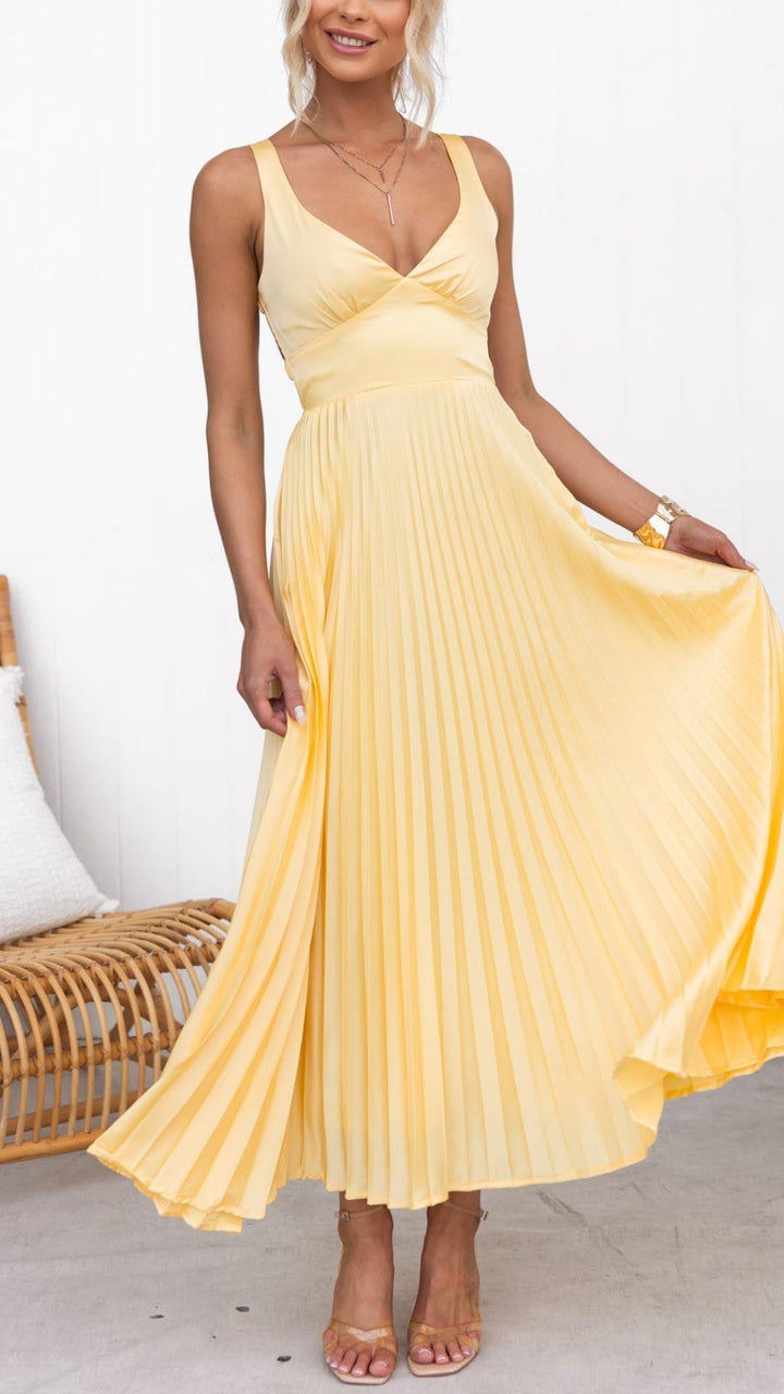 Eileen | Pleated V-Neck Wedding Guest Dress